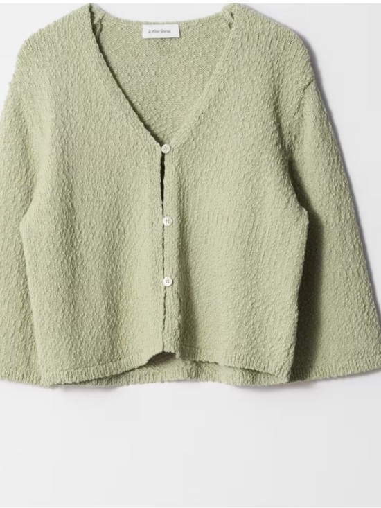 & Other Stories Sweaters - & Other Stories Light Sage Bouclé V-Neck Button Cardigan
